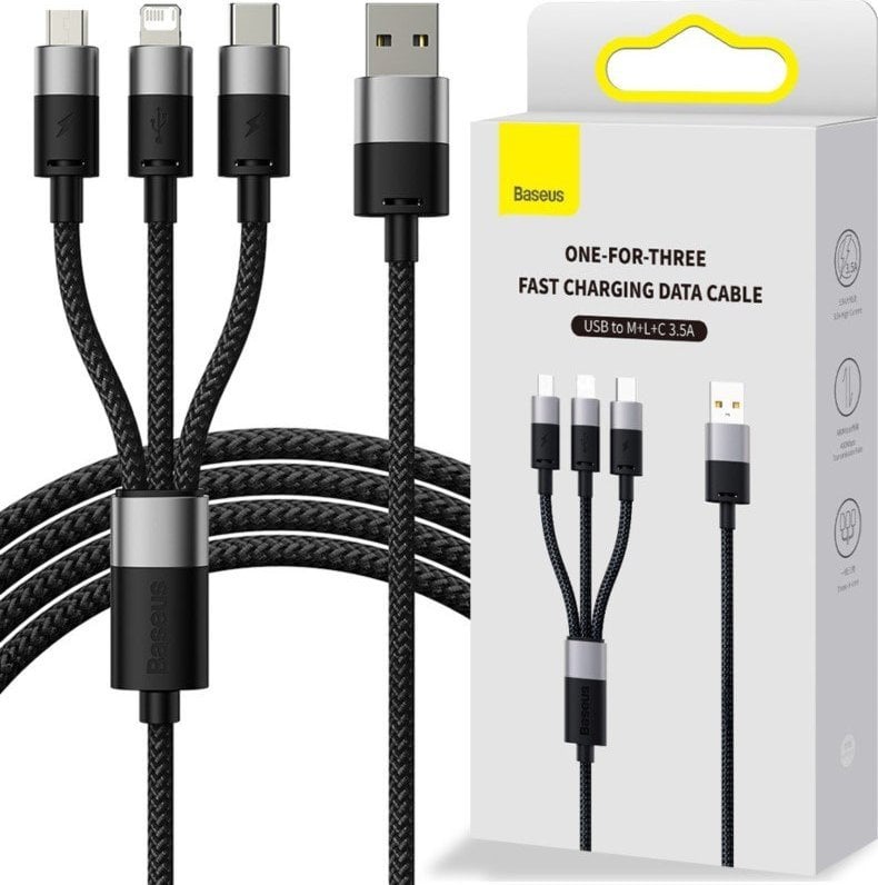 Cablu USB Baseus Baseus StarSpeed 3in1 USB-A/USB-C - micro USB - Lightning, 3.5A, 1.2m (negru)