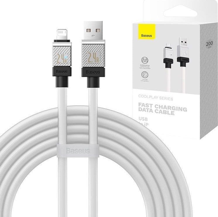 Cablu USB Baseus Cablu de încărcare rapidă Baseus USB-A pentru Lightning CoolPlay Series 2m, 2.4A (alb)