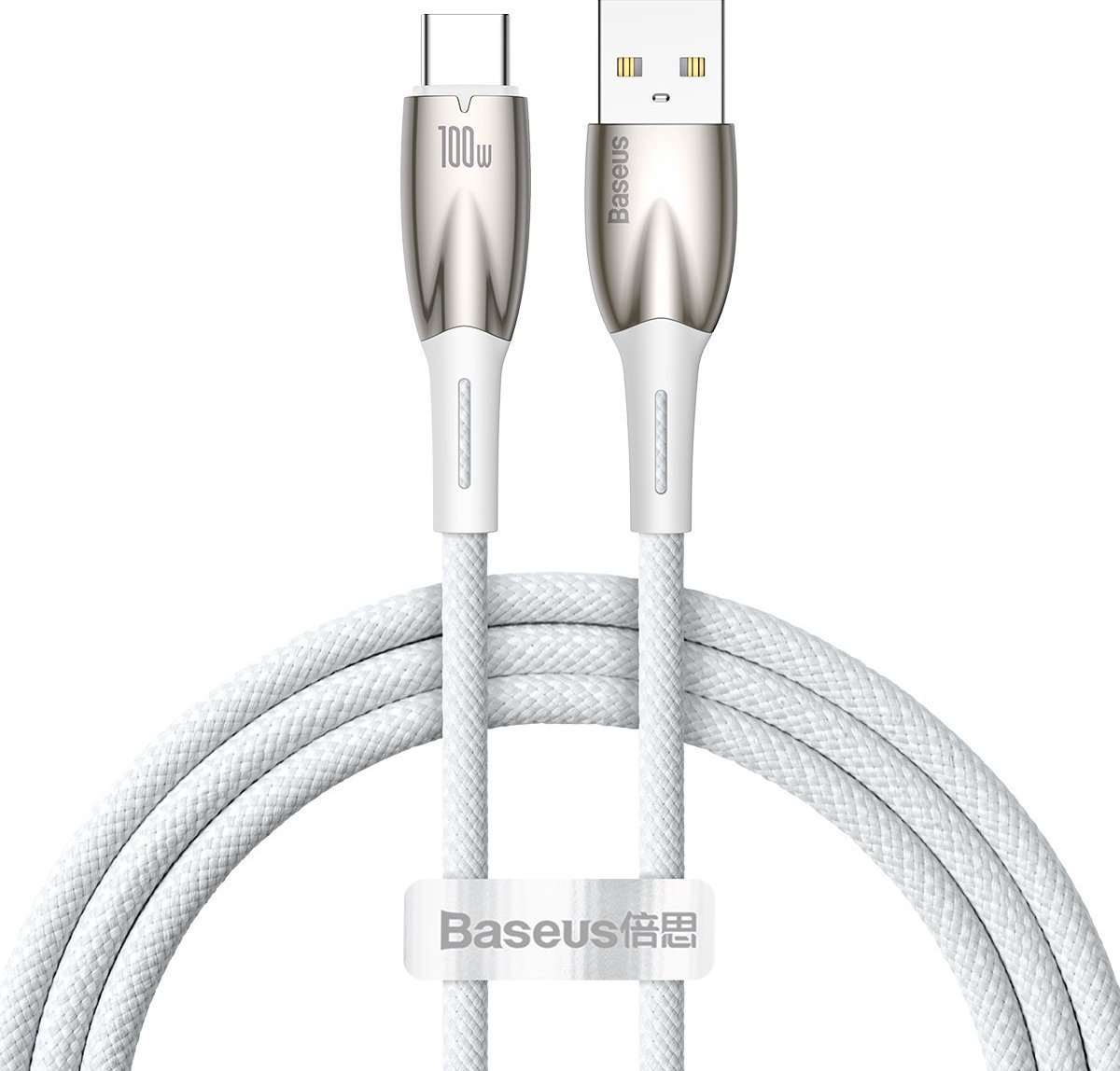 Cablu USB Baseus Cablu USB la USB-C Baseus Glimmer, 100 W, 1 m (alb)