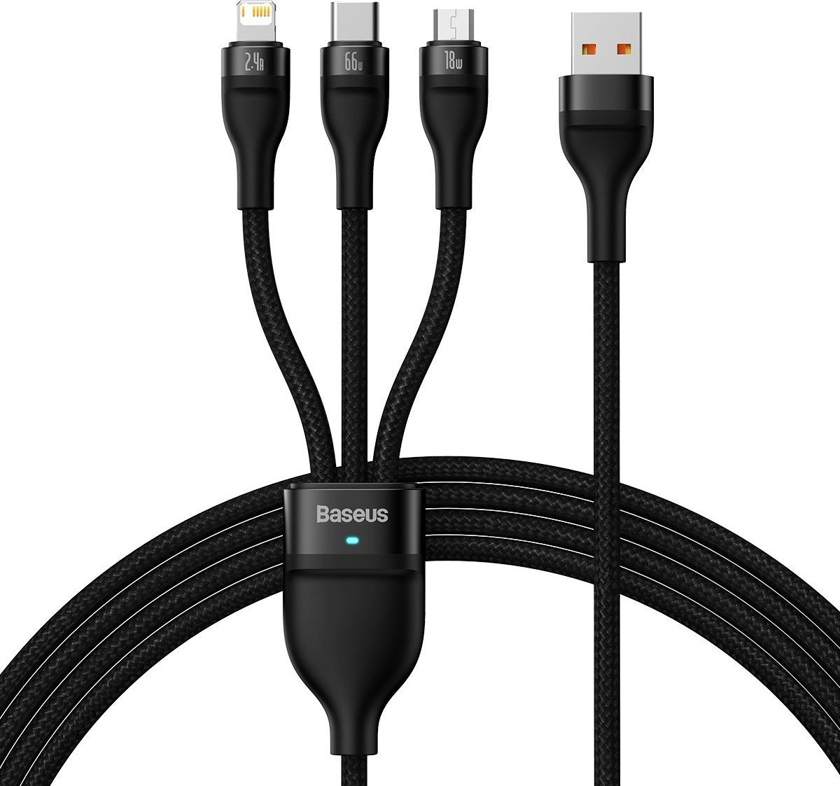Cablu USB Baseus Seria Flash Cablu 3in1 pentru incarcare rapida USB-A la USB-C / Micro-USB / Lightning 66W 480Mb/s 1.2m negru