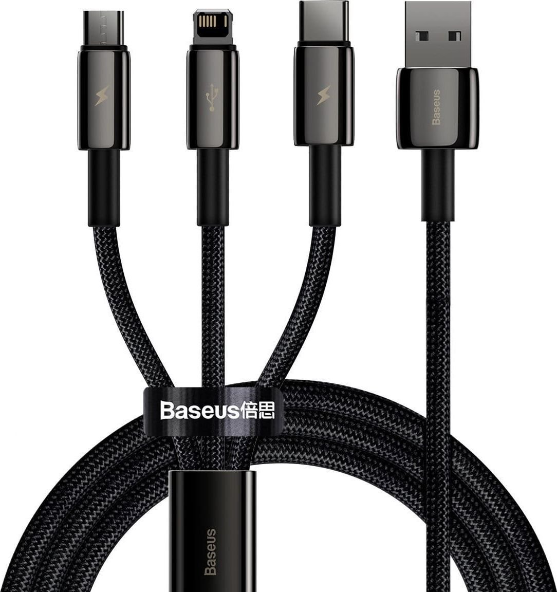 Cablu USB Baseus USB-A - USB-C, microUSB, Lightning 1,5 m negru (CAMLTWJ-01)