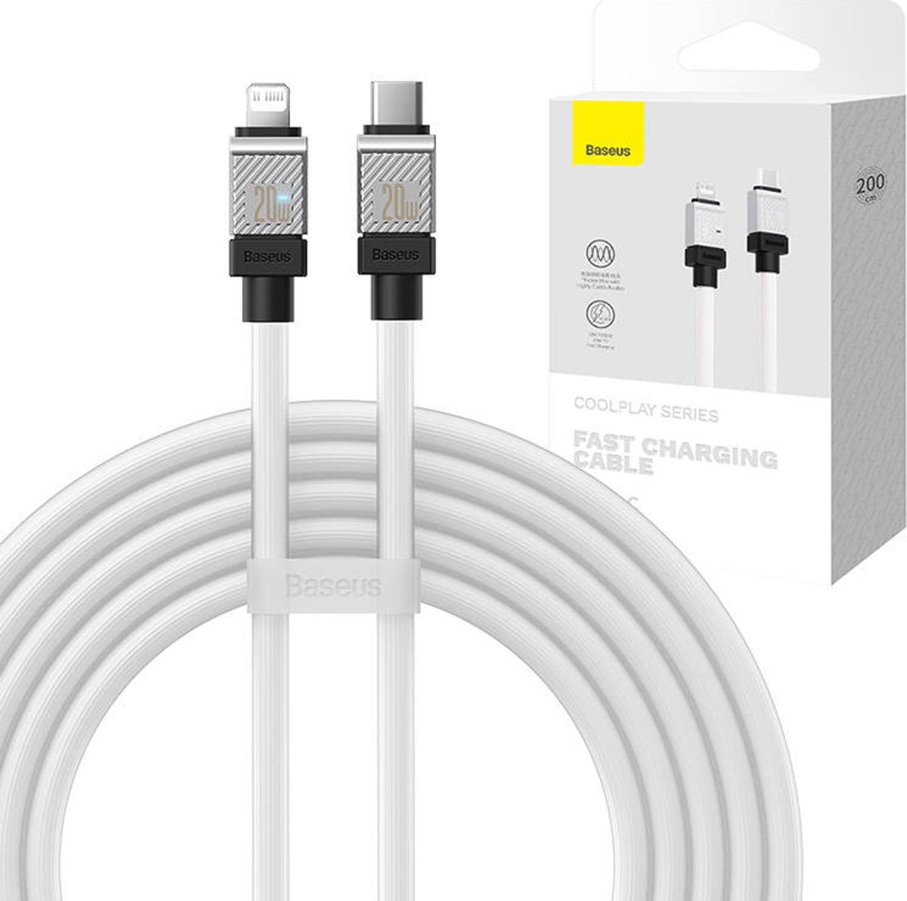 Cablu USB Baseus USB-C de la Baseus la seria Lightning CoolPlay 20W Cablu de încărcare rapidă de 2m (alb)