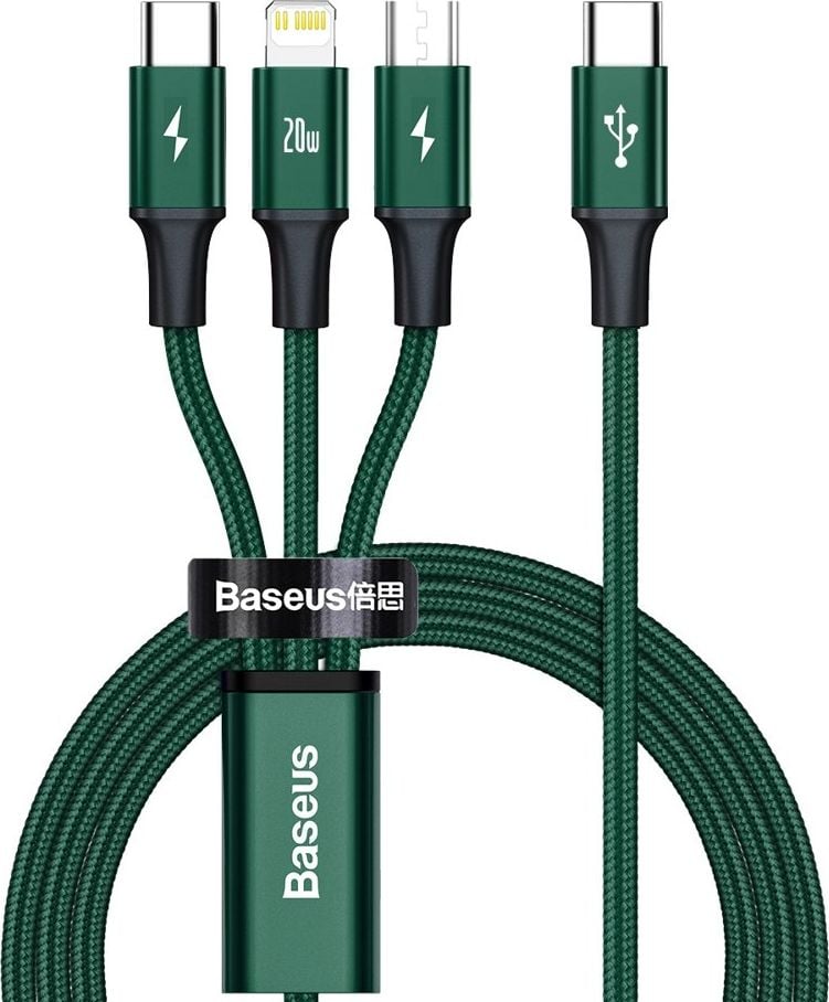 Cablu USB Baseus USB-C - USB-C + microUSB + Lightning 1,5 m Verde (1573-74475_20220301153445)