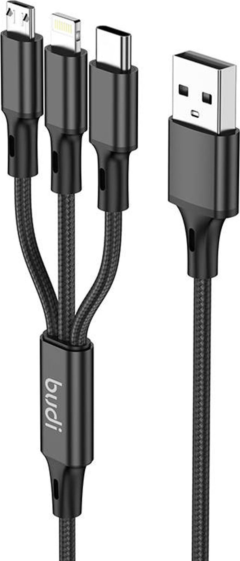 Cablu USB Budi 3in1 USB la USB-C / Lightning / Micro USB Cablu Budi 1m (negru)