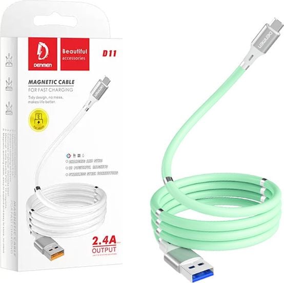 Cablu USB Denmen USB-A - USB-C 1 m Mint (29366)