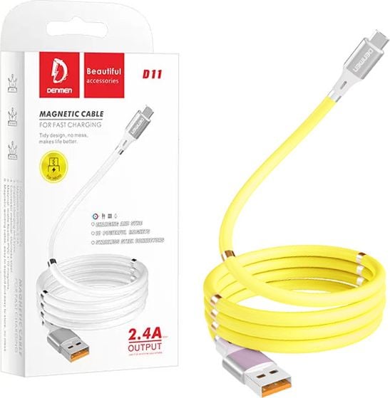 Cablu USB Denmen USB-A - USB-C 1m galben (29365)
