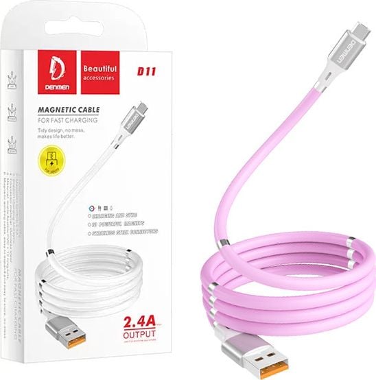 Cablu USB Denmen USB-A - USB-C 1m roz (29363)