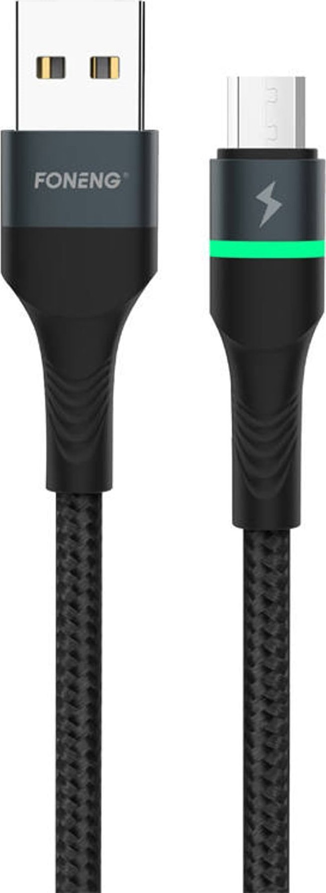 Cablu USB Foneng Cablu USB la Micro USB Foneng X79, LED, împletit, 3A, 1m (negru)