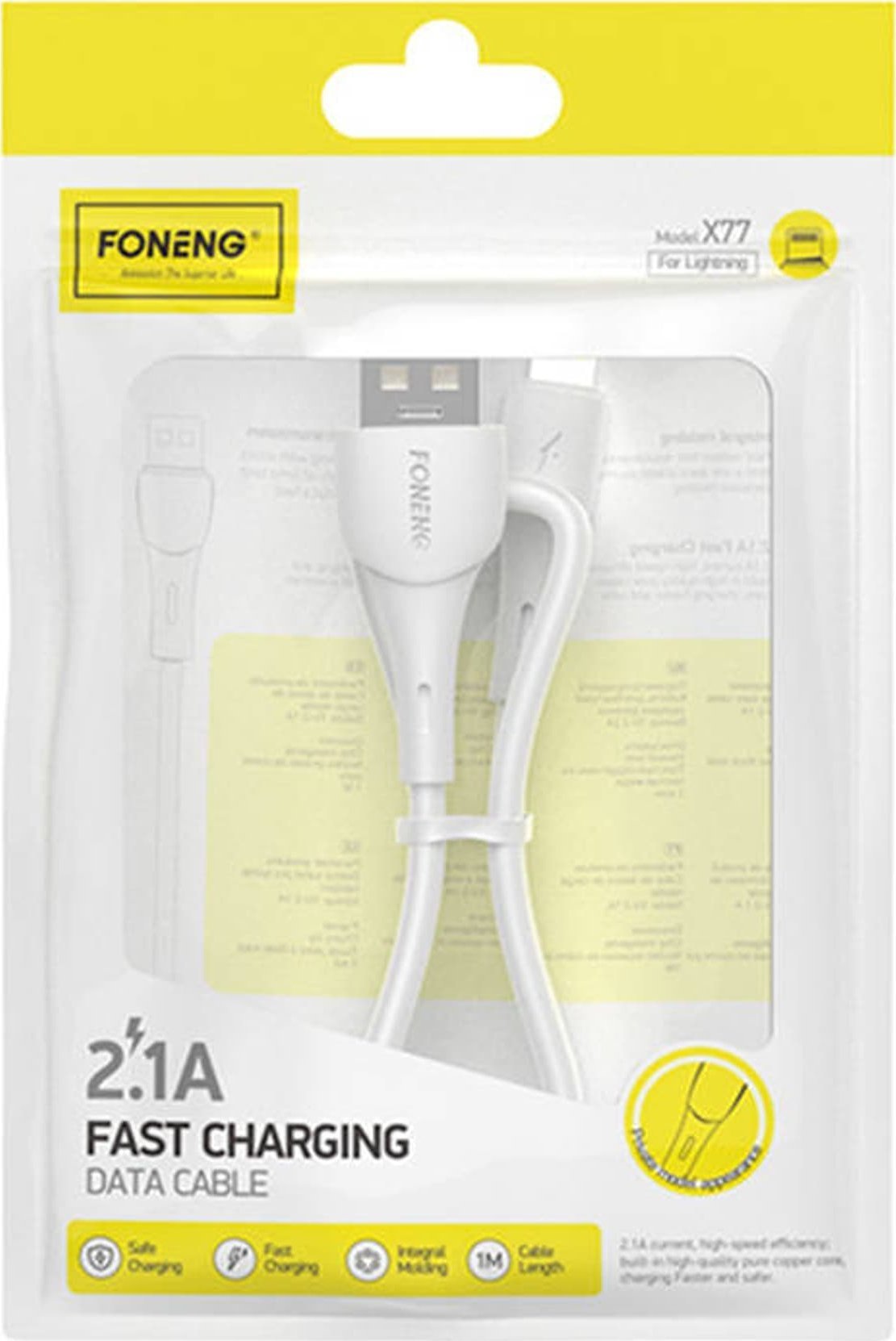 Cablu USB Foneng Cablu USB pentru Lightning Foneng X77, 2.1A, 1m (alb)
