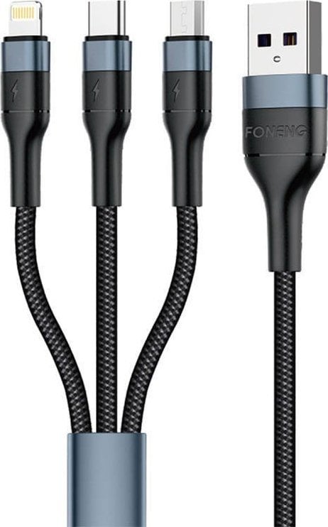 Cablu USB Foneng Foneng X51 3in1 USB la USB-C / Micro USB / Cablu Lightning Foneng X51, 3A, 1m (negru)