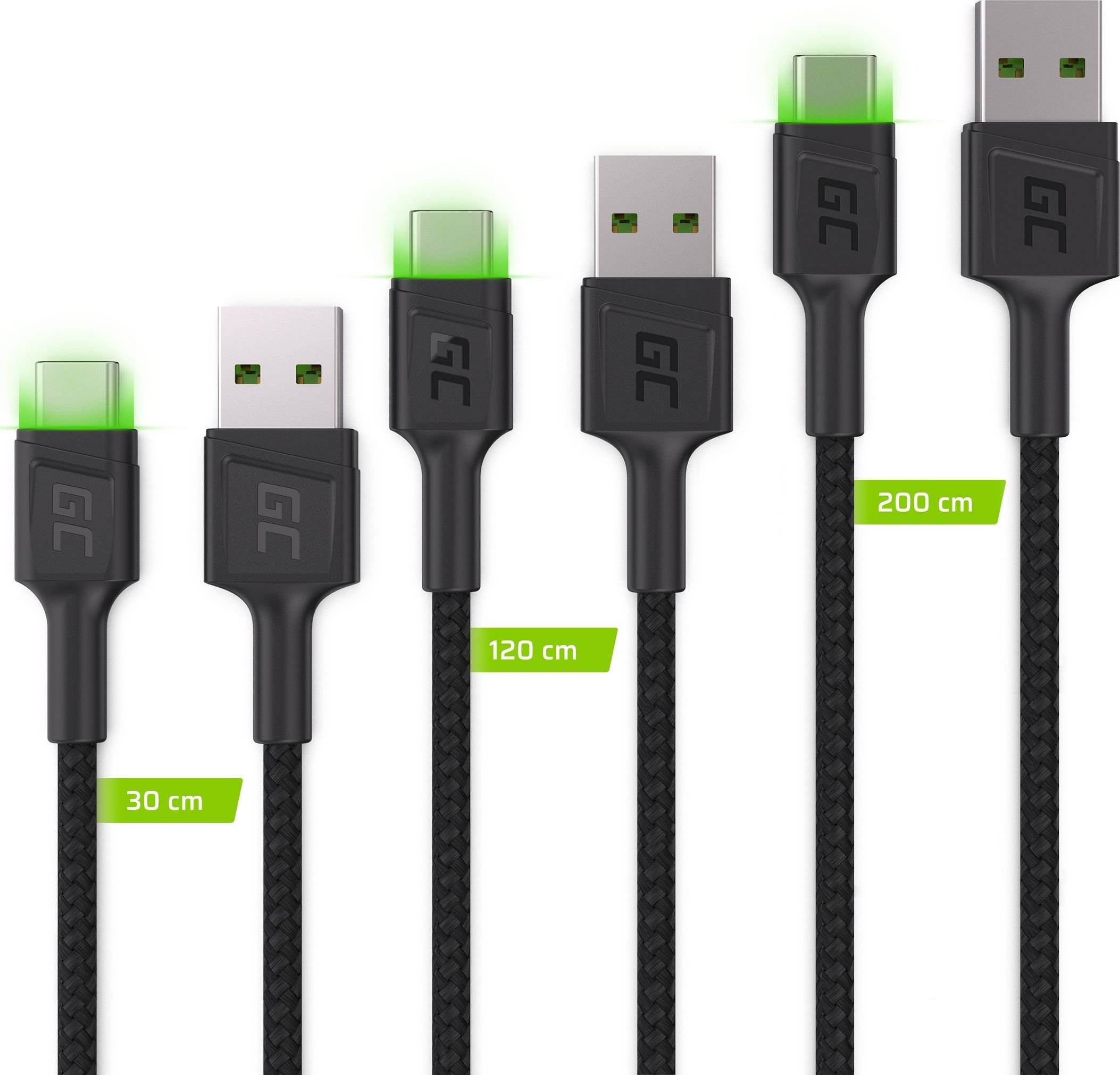 Cablu USB Green Cell USB-A - USB-C 2 m Negru (KABGCSET01)