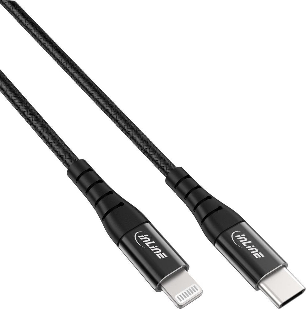 Cablu USB InLine Cablu Lightning InLine® USB-C, pentru iPad, iPhone, iPod, negru/aluminiu, 1m certificat MFi