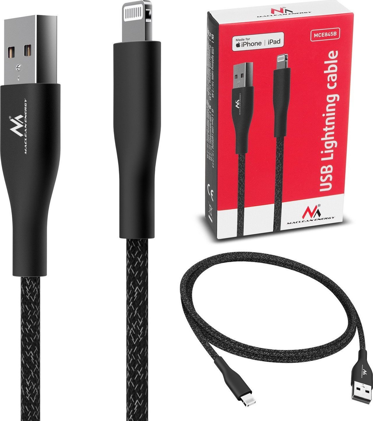 Cablu USB lighting MFi, Maclean MCE845 B, 1 m, negru