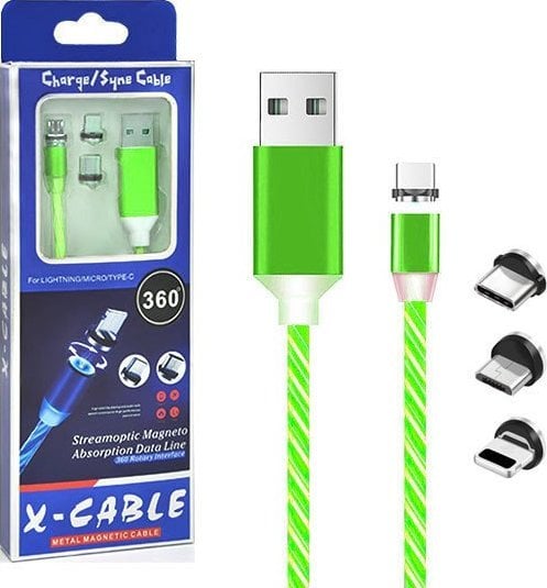 Cablu USB M CABLUL USB 3in1 MAGNETIC 360 LED VERDE IPHONE MICRO TIP-C