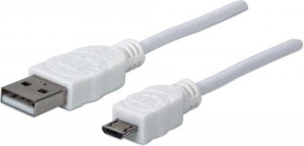 Cablu USB Manhattan, USB 2.0 A - micro B, M/M, 1m, Alb