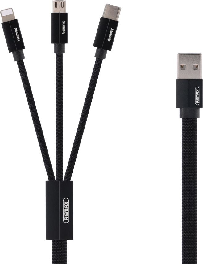 Cablu USB Remax USB-A - USB-C + microUSB + Lightning 1 m Negru (1573-74475_20190322102851)