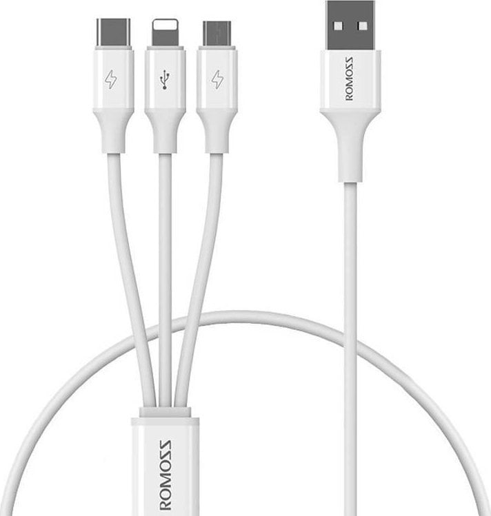 Cablu USB Romoss Cablu USB Romoss CB251V 3in1 USB-A/USB-C - Lightning - microUSB 3.5A 1.2m (alb)