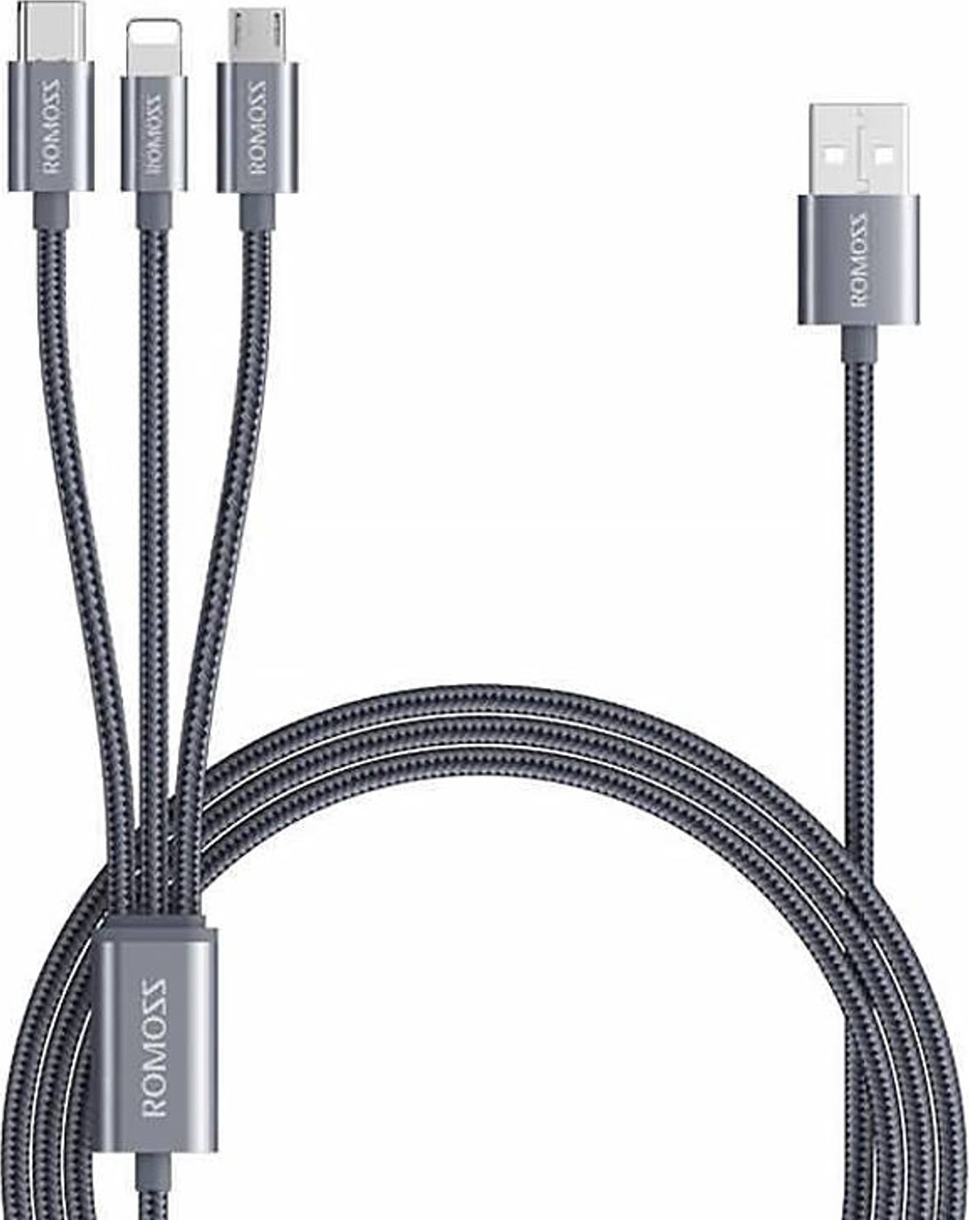 Cablu USB Romoss Romoss CB25A 3in1 USB-C / Lightning / Cablu USB Micro 3A 1,5 m (gri)