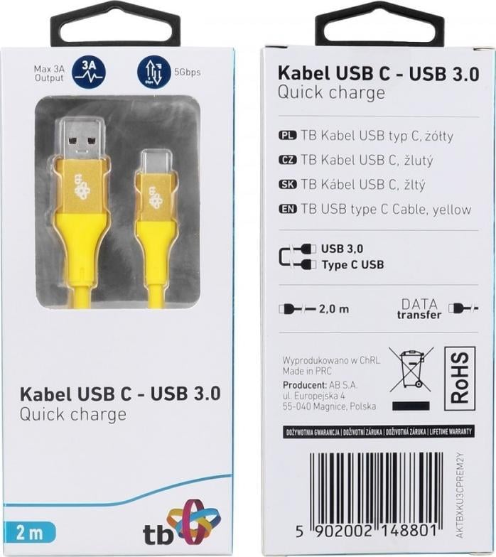 Cablu USB TB Print USB-A - USB-C 2 m Galben (1_791107)