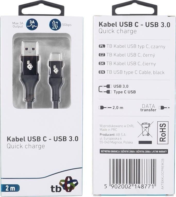 Cablu USB TB Print USB-A - USB-C 2 m Negru (1_791088)