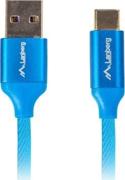 Cablu USB tip C tata la USB 2.0 tata, 180cm, Lanberg 41820, Quick Charge 3.0, invelis textil, albastru