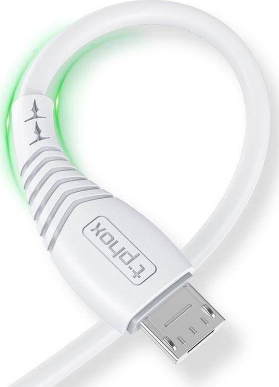 Cablu USB T-Phox USB-A - microUSB 1,2 m Alb