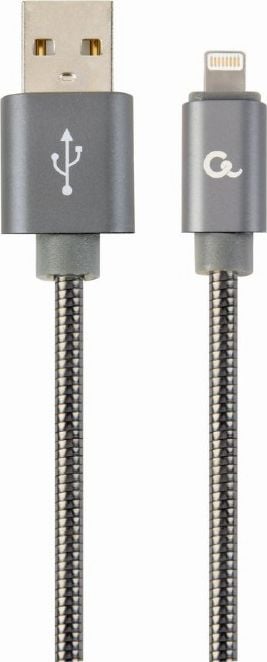 Cablu USB2.0 la Lightning Apple Gembird 1m, (AM/LM), premium spirala metalica , gri-metalic, `CC-USB2S-AMLM-1M-BG`
