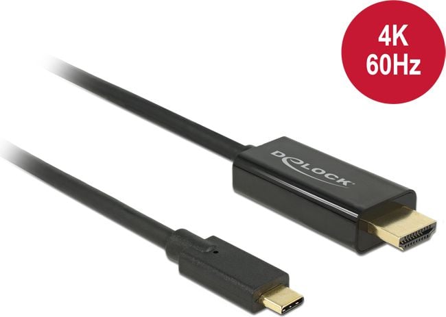 Cablu USB-C la HDMI (DP Alt Mode) 4K 60 Hz 2m T-T Negru, Delock 85291