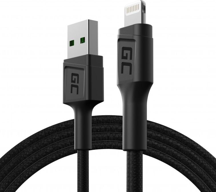 Cablu USB-Lightning 120cm, Green Cell GC PowerStream, incarcare rapida Apple 2.4A, pentru Apple iPhone iPad iPod