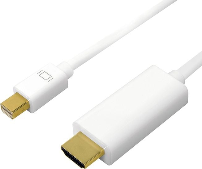 Cablu video Logilink CV0123, adaptor Mini-DisplayPort tata la HDMI tata, 2m, Alb