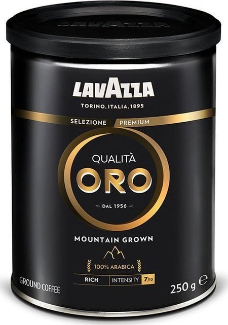 Cafea - Cafea macinata Lavazza Qualita Oro Mountain Grown in cutie metalica, 250 gr.
