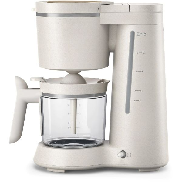 Cafetiera Philips HD5120/00 Conscious Collection, Corp plastic reciclat pe bază bio, Aroma Twister, 1.2 L, Timp preparare vas plin 10 min, Oprire automată, Opritor de picurare, Capac detașabil și vas de sticla, Indicator de nivel al apei