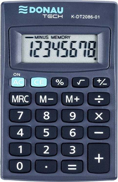 Calculator Donau Calculator de buzunar DONAU TECH, 8 cifre afișaj, dim. 127x104x8mm, negru