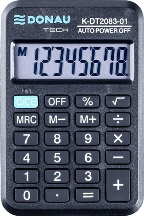 Calculator Donau Calculator de buzunar DONAU TECH, 8 cifre afișaj, dim. 89x59x11mm, negru