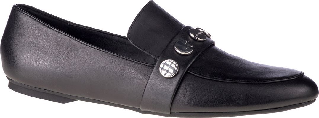 Calvin Klein, Pantofi loafer de piele cu aplicatii metalice Ola, Negru, 37
