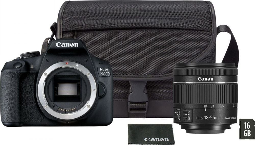 Aparate foto D-SLR - Cameră SLR Canon EOS 2000D EF/EF-S 18-55 mm F/3,5-5,6 IS II + geantă SB130 + card de 16 GB