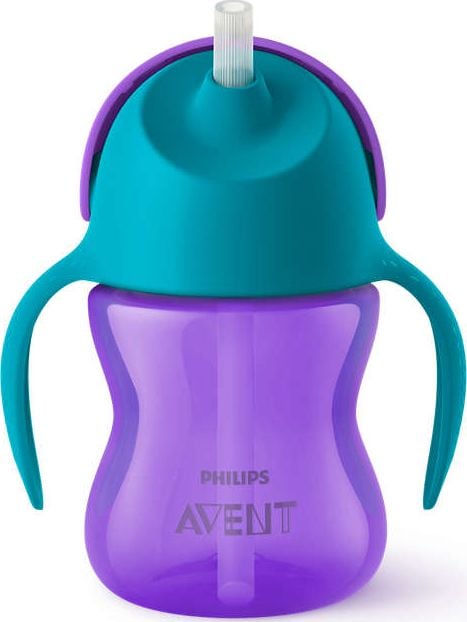 Cana cu pai Philips Avent SCF796/02, 9 luni, 200 ml, Mov/Albstru