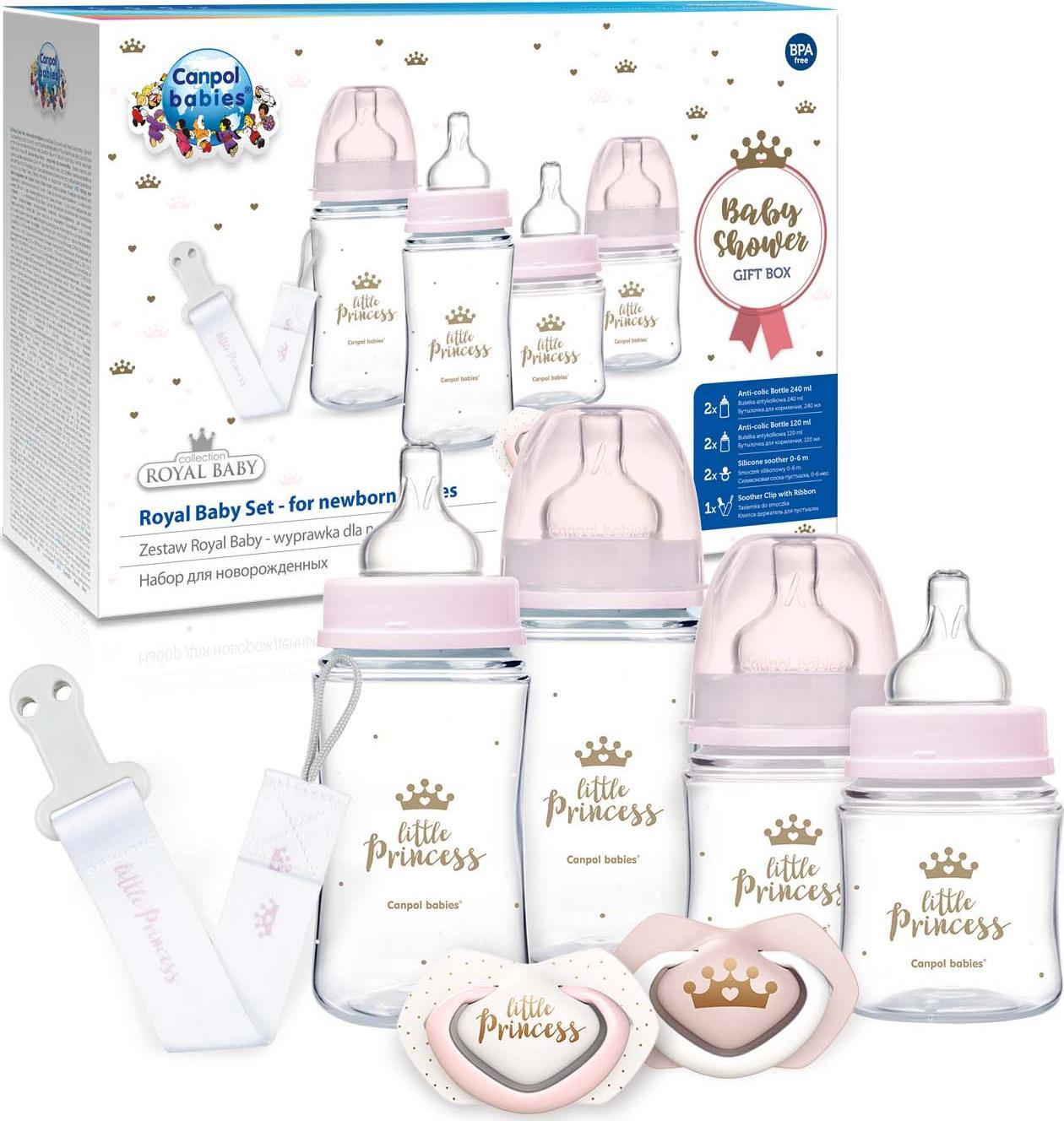 Canpol Un set de biberoane + tetine cu pandantiv Royal Baby set Girl Canpol