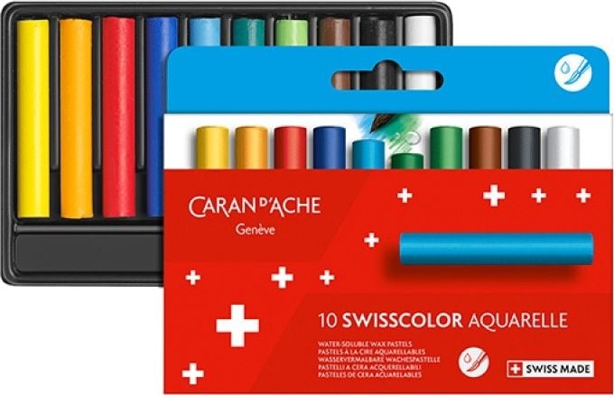 Caran d`Arche CARAN D&apos;ACHE Creioane acuarela ceara Swisscolor, cutie carton, 10 buc.