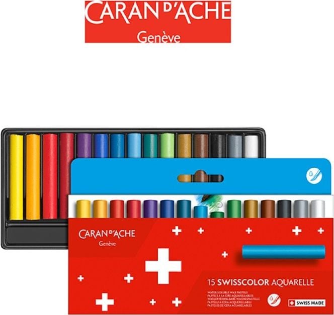 Caran d`Arche CARAN D&apos;ACHE Creioane acuarela ceara Swisscolor, cutie carton, 15 buc.