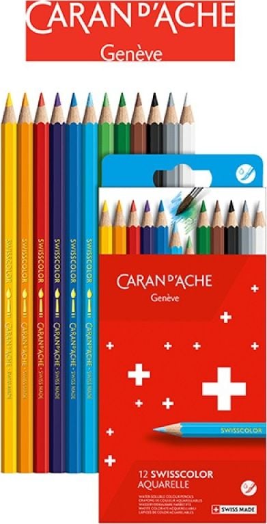 Caran d`Arche CARAN D'ACHE Creioane acuarela Swisscolor, cutie carton, 12 buc.