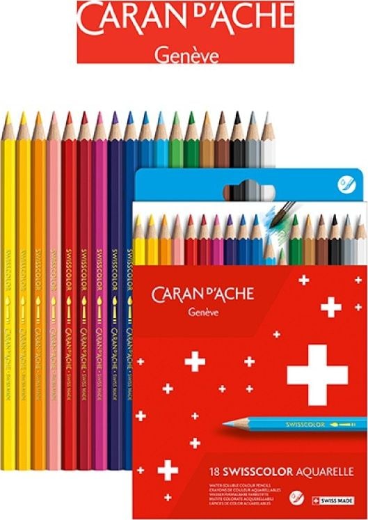 Caran d`Arche CARAN D&apos;ACHE Creioane acuarela Swisscolor, cutie carton, 18 buc.