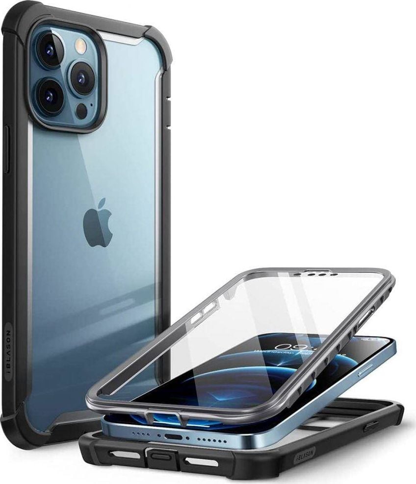 Carcasa 360 grade Supcase i-Blason Ares compatibila cu iPhone 13 Pro, Protectie display, Negru