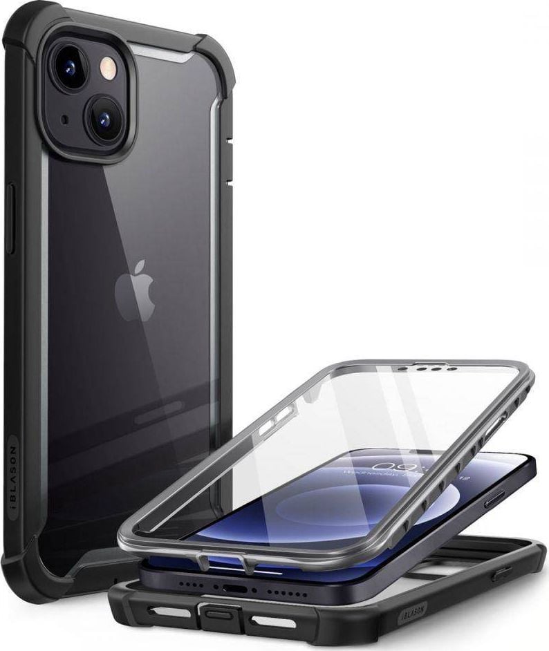 Carcasa 360 grade Supcase i-Blason Ares compatibila cu iPhone 13, Protectie display, Negru