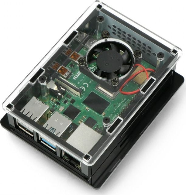 Carcasă Gravlaser cu ventilator V2 pentru șină DIN Raspberry Pi 4B (GRL-17661)