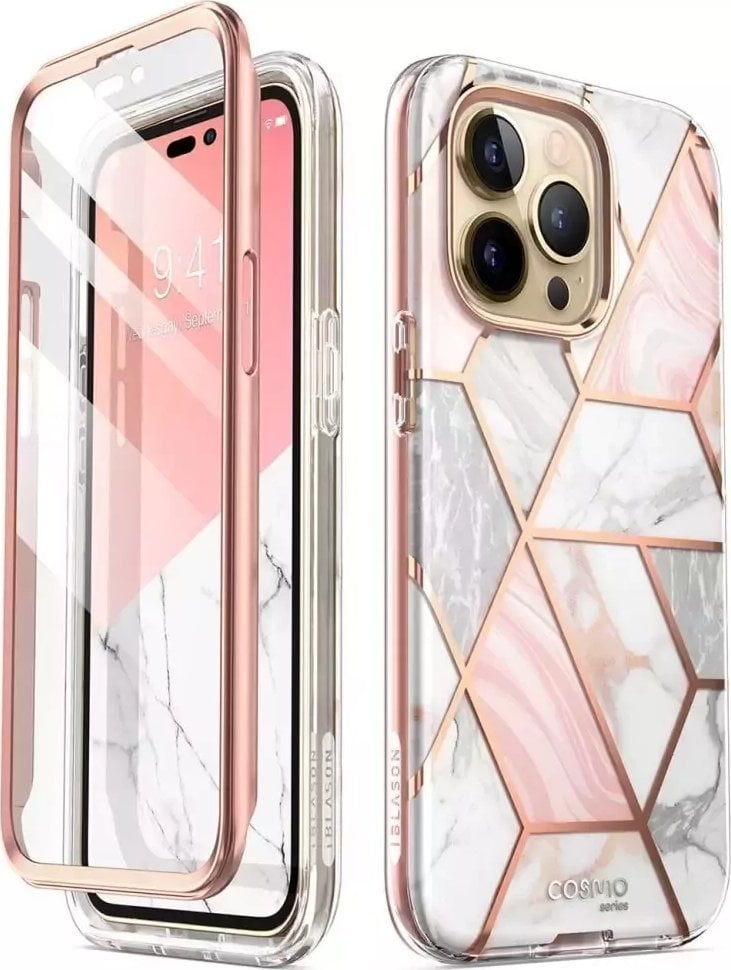 Carcasa stylish Supcase Cosmo compatibila cu iPhone 14 Pro, Protectie display, Marble