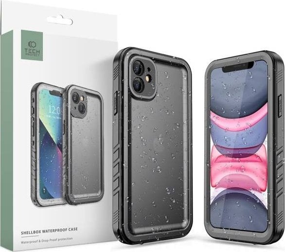 Carcasa waterproof TECH-PROTECT Shellbox compatibila cu iPhone 11, IP68, Protectie display, Negru