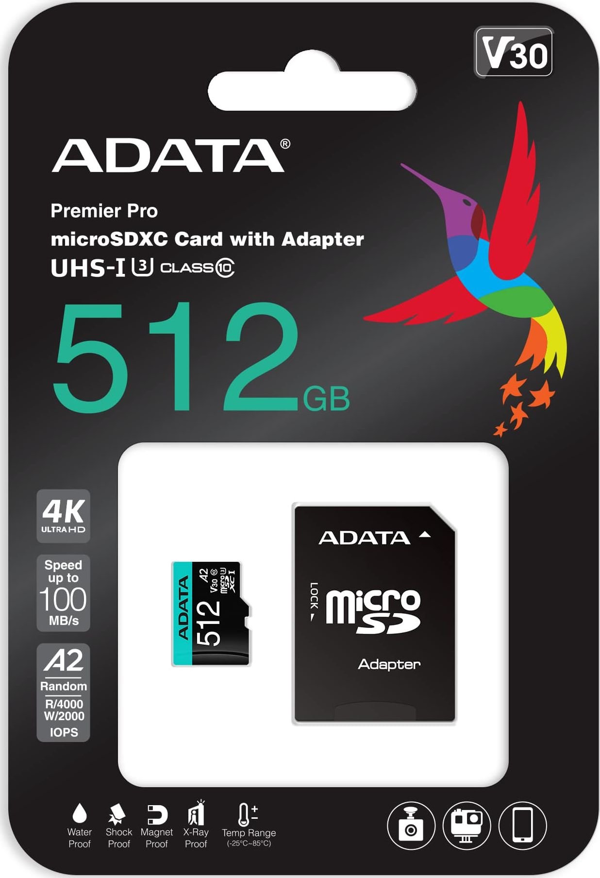 Card de memorie ADATA PremierPRO, MicroSDXC, 512GB, UHS-I U3 + Adaptor