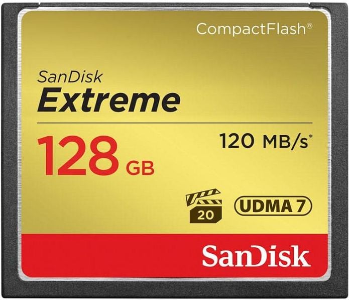 Card de memorie SanDisk Compact Flash Extreme, 128 GB, UDMA 7, 120 Mb/s
