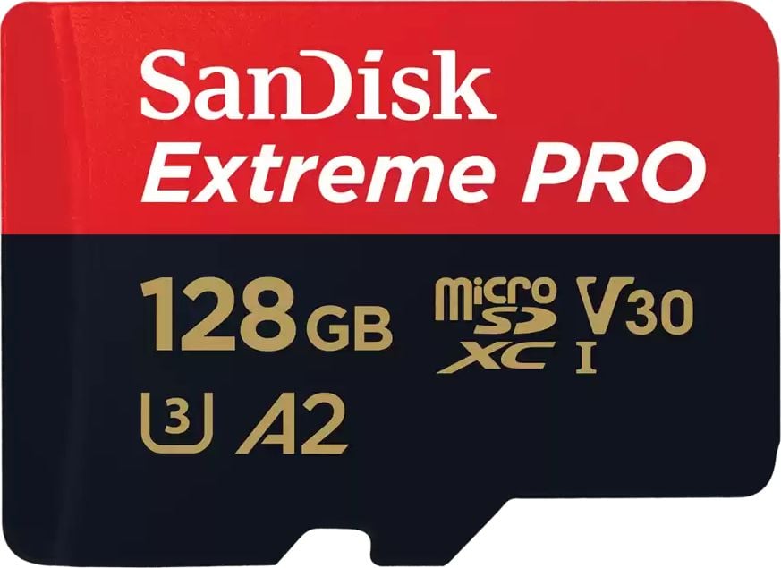 Card de memorie SanDisk Extreme PRO microSDXC 128GB,pana la 200MB/s &amp; 90MB/s Read/Write speeds A2 C10 V30 UHS-I U3 + SD Adapter
